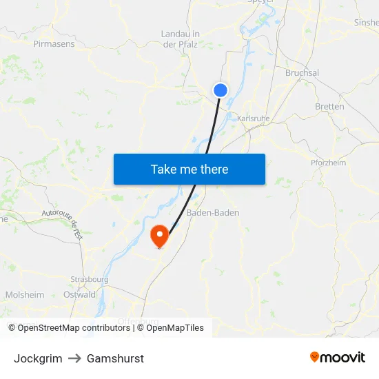 Jockgrim to Gamshurst map