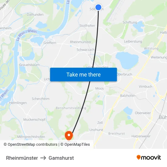 Rheinmünster to Gamshurst map