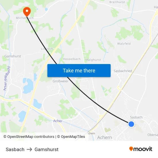 Sasbach to Gamshurst map