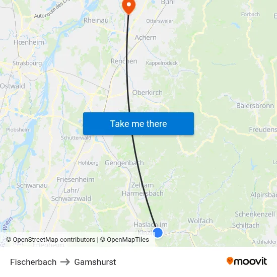 Fischerbach to Gamshurst map