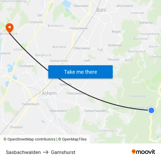 Sasbachwalden to Gamshurst map