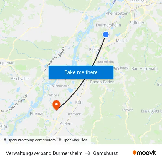 Verwaltungsverband Durmersheim to Gamshurst map