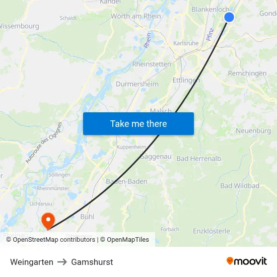 Weingarten to Gamshurst map
