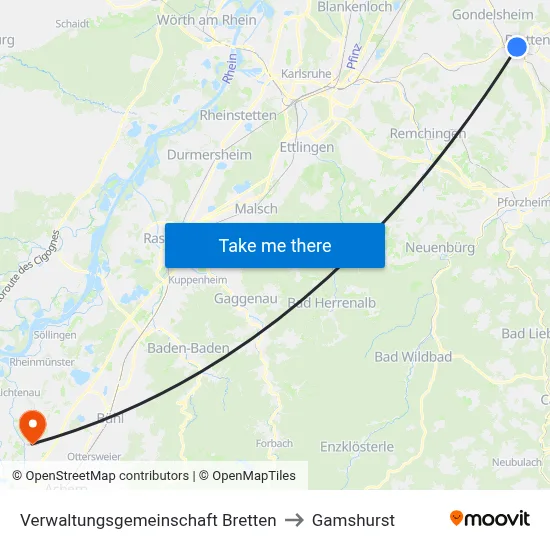 Verwaltungsgemeinschaft Bretten to Gamshurst map