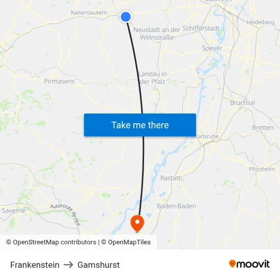 Frankenstein to Gamshurst map