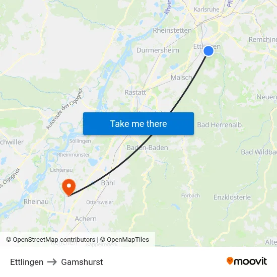 Ettlingen to Gamshurst map