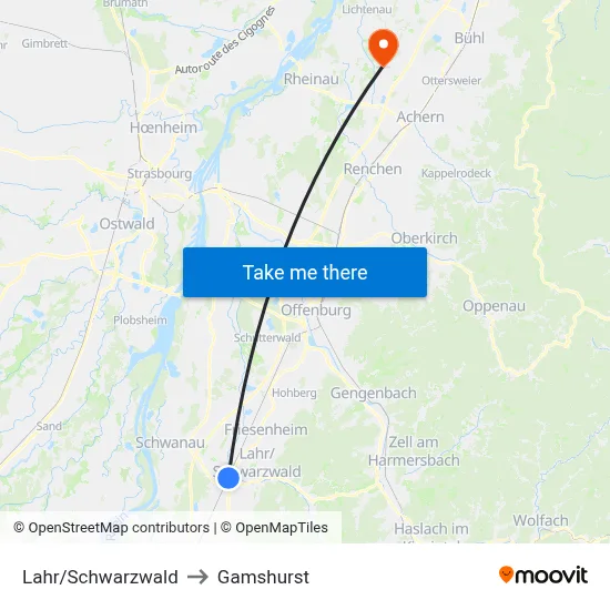 Lahr/Schwarzwald to Gamshurst map
