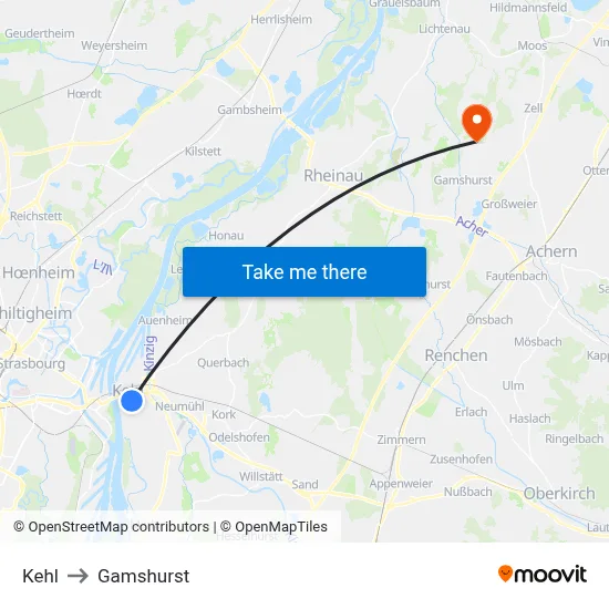 Kehl to Gamshurst map