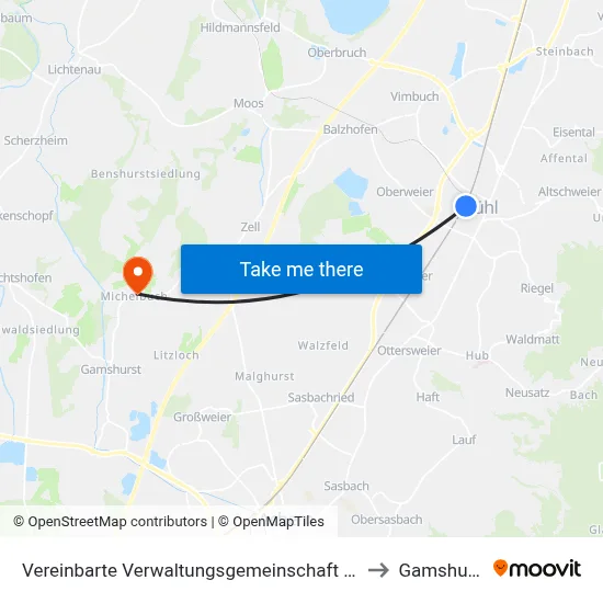Vereinbarte Verwaltungsgemeinschaft Bühl to Gamshurst map