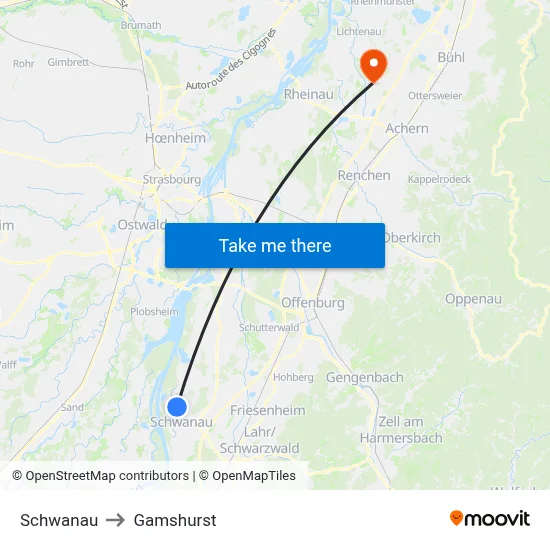 Schwanau to Gamshurst map