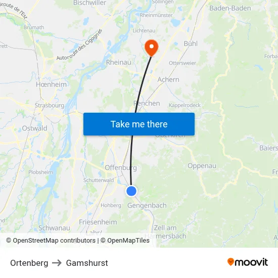 Ortenberg to Gamshurst map