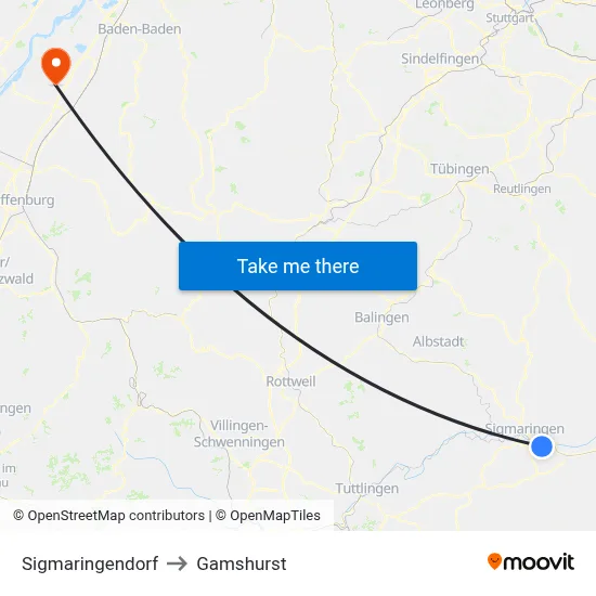 Sigmaringendorf to Gamshurst map