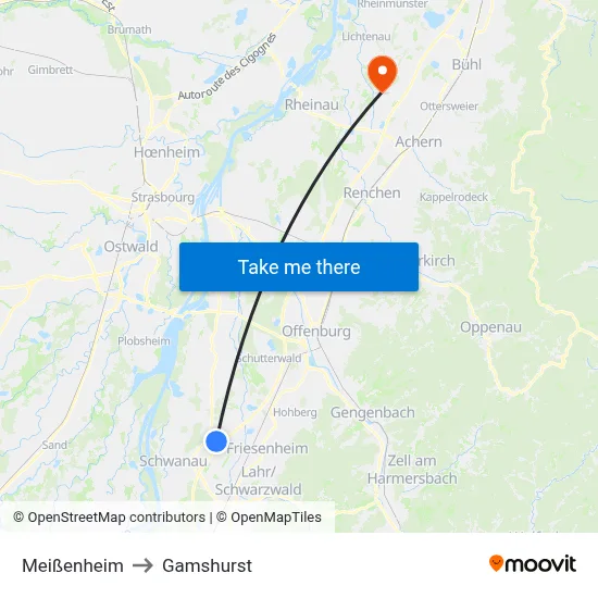 Meißenheim to Gamshurst map