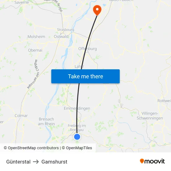 Günterstal to Gamshurst map