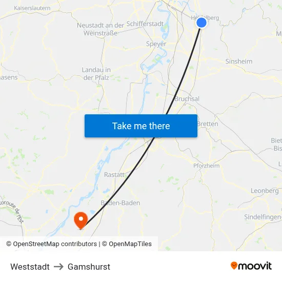 Weststadt to Gamshurst map