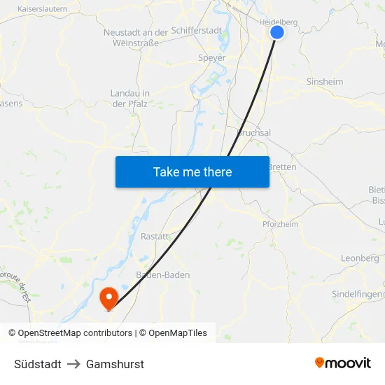 Südstadt to Gamshurst map