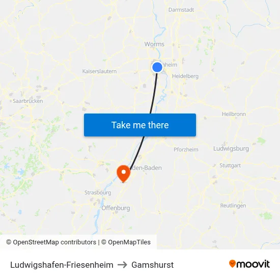 Ludwigshafen-Friesenheim to Gamshurst map