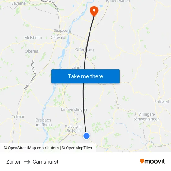 Zarten to Gamshurst map
