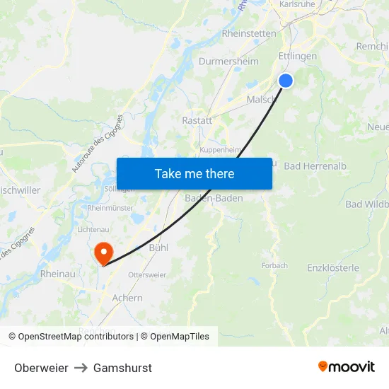 Oberweier to Gamshurst map