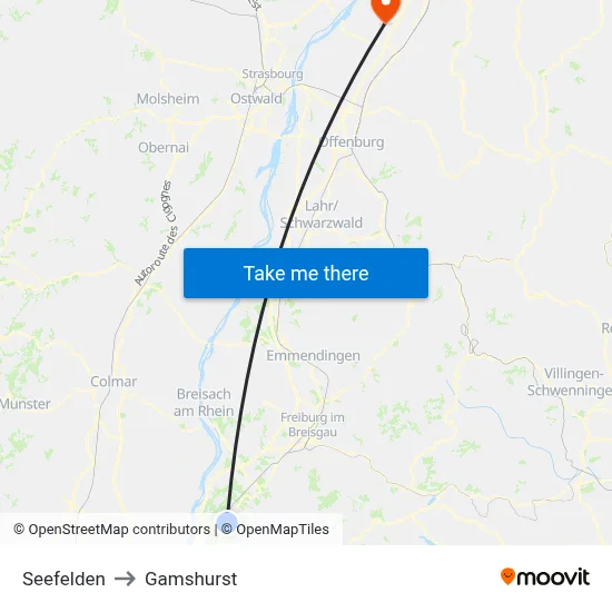 Seefelden to Gamshurst map
