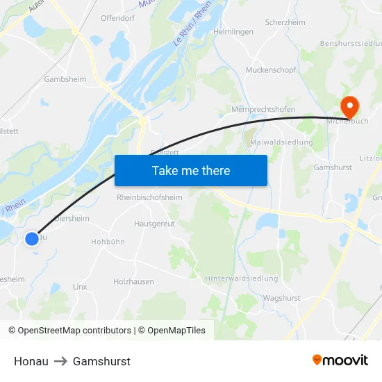 Honau to Gamshurst map