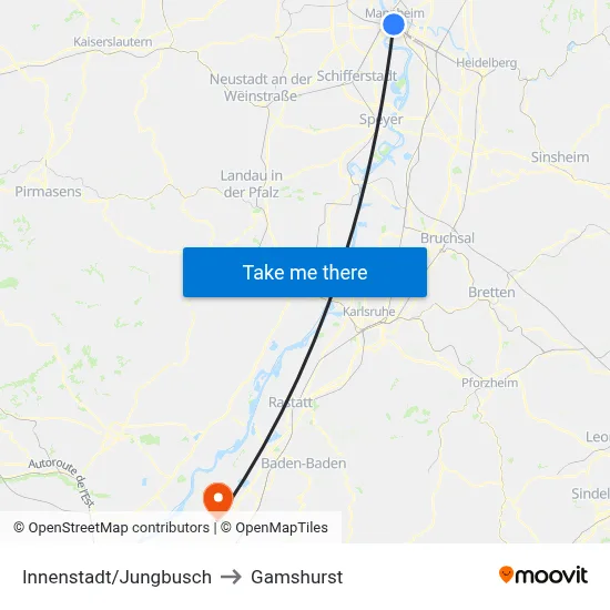 Innenstadt/Jungbusch to Gamshurst map
