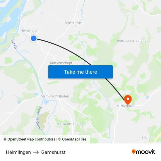 Helmlingen to Gamshurst map