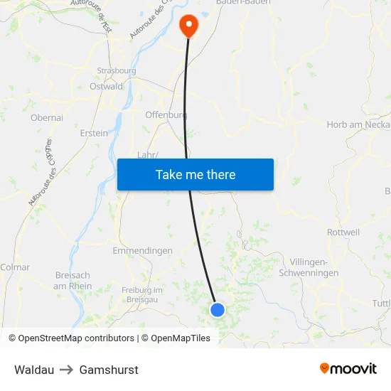 Waldau to Gamshurst map