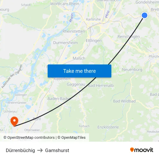 Dürrenbüchig to Gamshurst map
