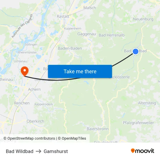 Bad Wildbad to Gamshurst map