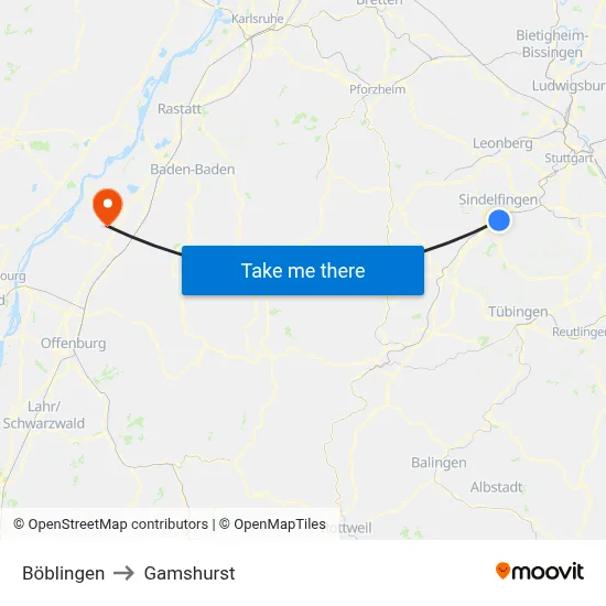 Böblingen to Gamshurst map