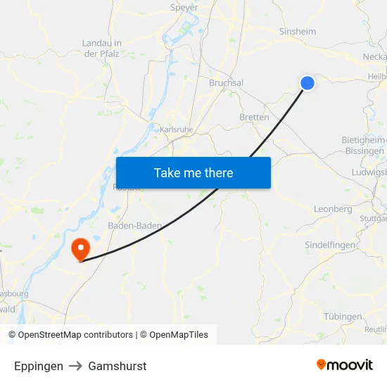Eppingen to Gamshurst map