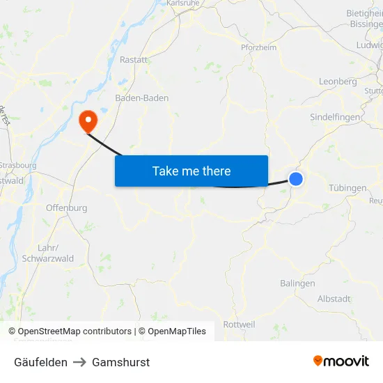 Gäufelden to Gamshurst map