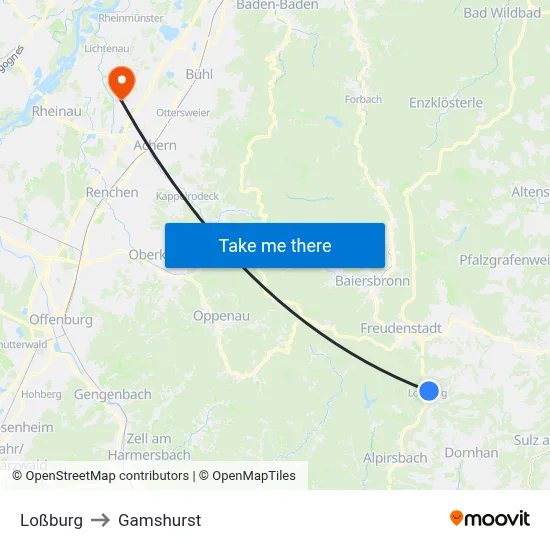 Loßburg to Gamshurst map