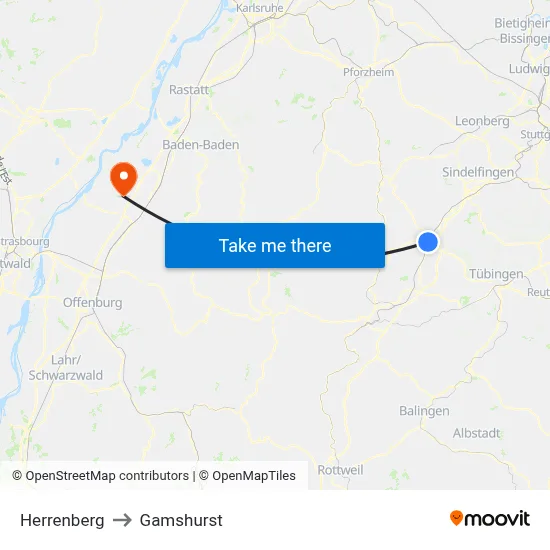 Herrenberg to Gamshurst map
