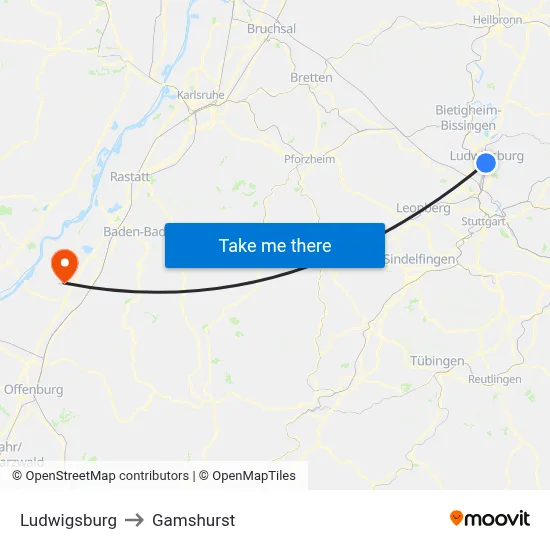 Ludwigsburg to Gamshurst map