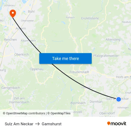 Sulz Am Neckar to Gamshurst map