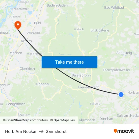Horb Am Neckar to Gamshurst map