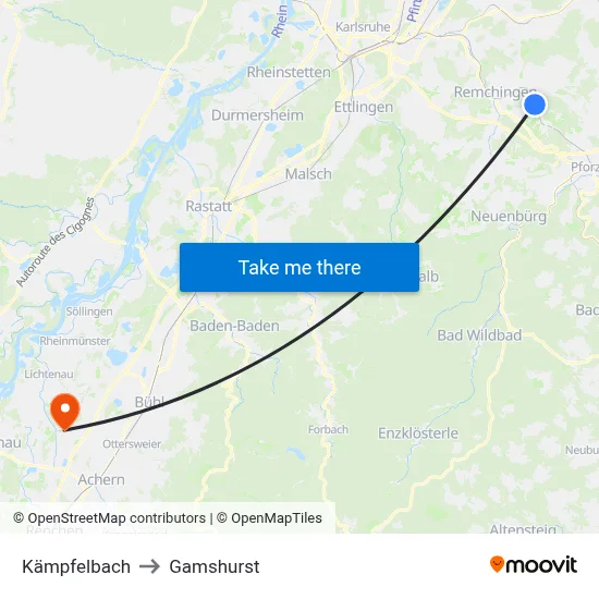Kämpfelbach to Gamshurst map