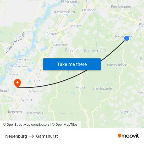 Neuenbürg to Gamshurst map