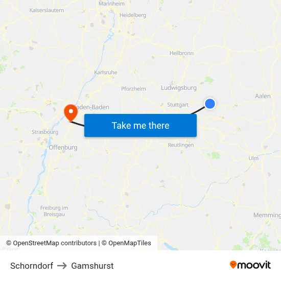 Schorndorf to Gamshurst map