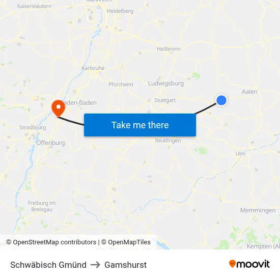 Schwäbisch Gmünd to Gamshurst map