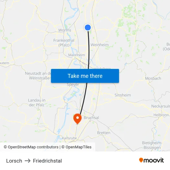 Lorsch to Friedrichstal map