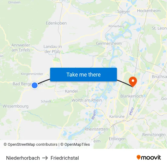 Niederhorbach to Friedrichstal map