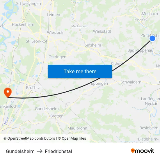 Gundelsheim to Friedrichstal map