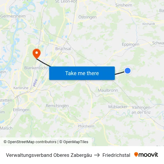 Verwaltungsverband Oberes Zabergäu to Friedrichstal map