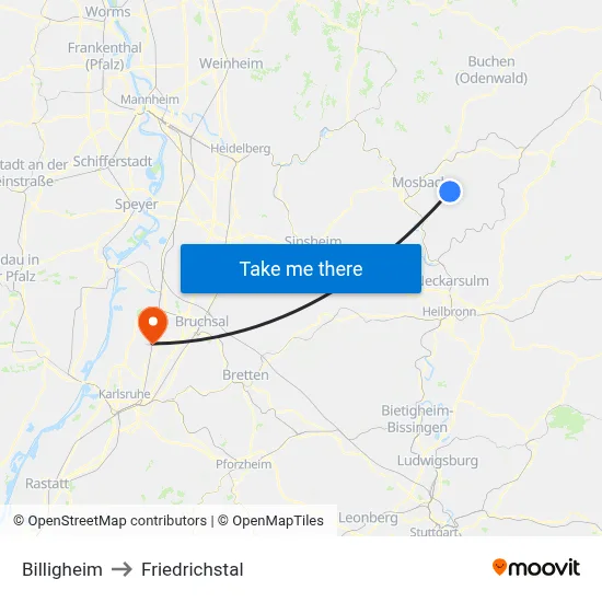 Billigheim to Friedrichstal map