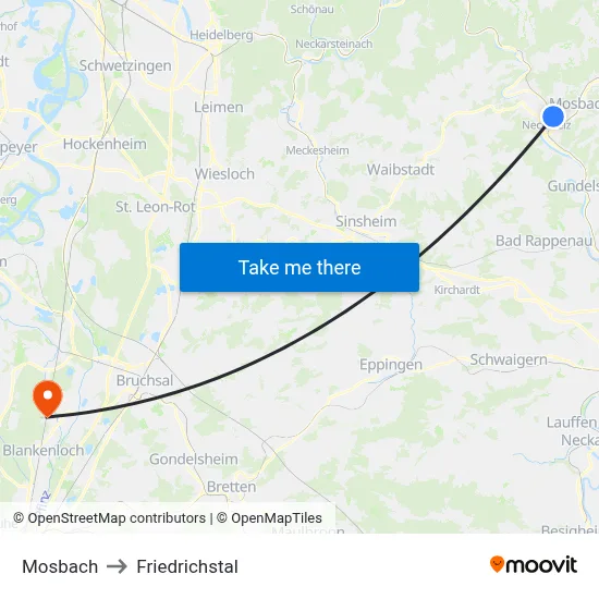Mosbach to Friedrichstal map