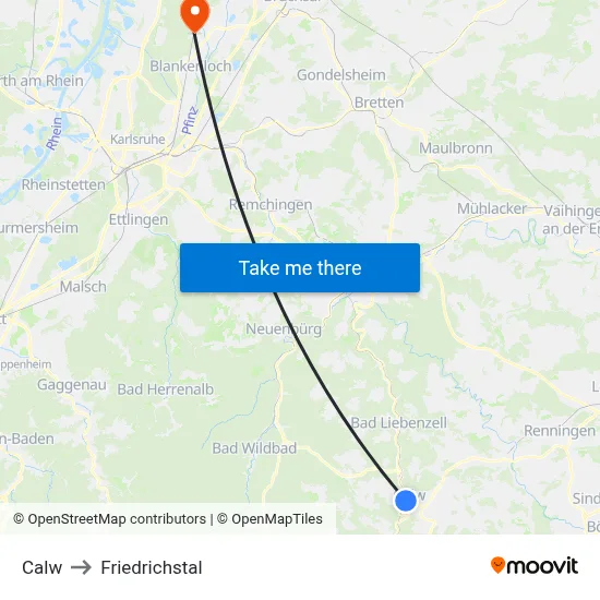 Calw to Friedrichstal map