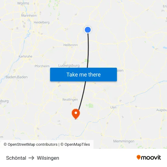 Schöntal to Wilsingen map